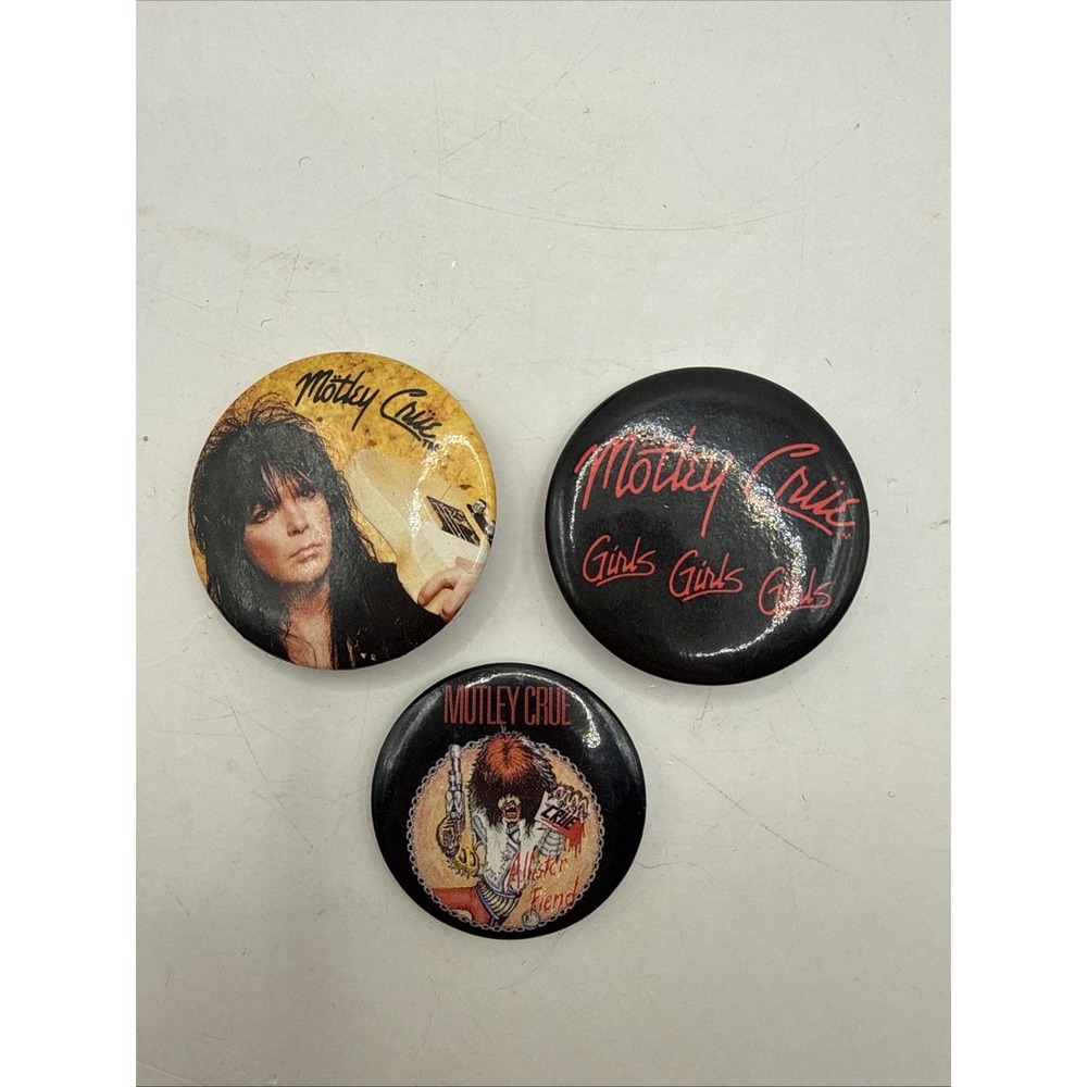 RARE Vintage 1987 NIKKI SIXX Pin Button Motley Crue 80s Album Tour Vinyl Band US